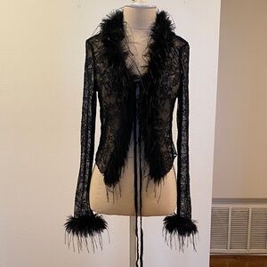 Black Lace Feather Trim Jacket
